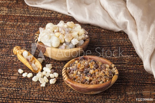Picture of Myrrh and frankincense is an aromatic resin used for religious rites incense and perfumes